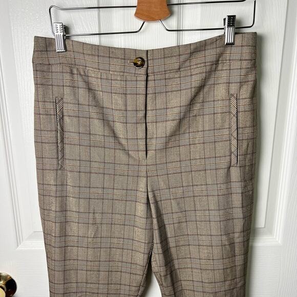 Veronica Beard Arte Brown Plaid Striped Ankle Cropped Trouser Pant Sz 12 - Picture 3 of 11